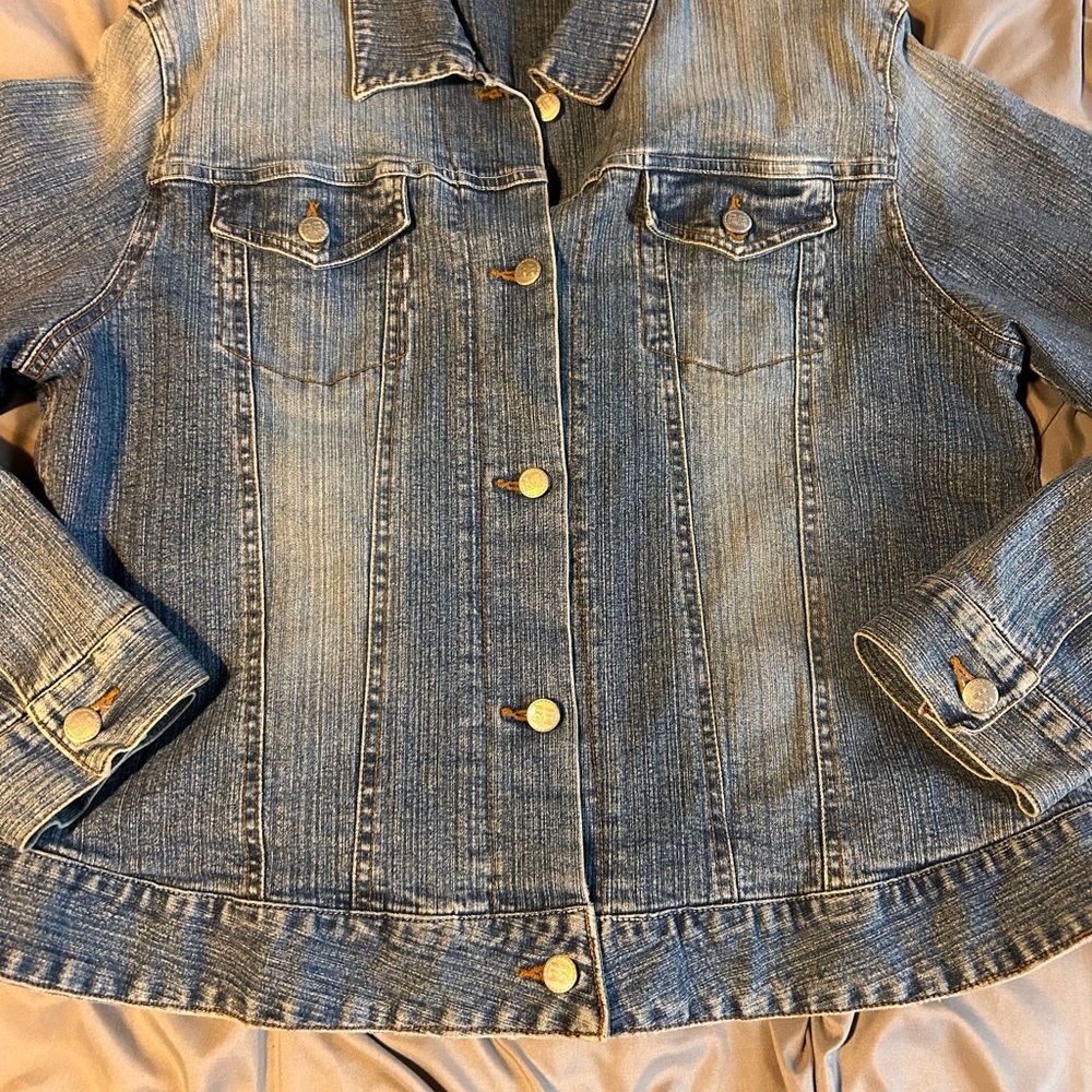 Bit & Bridle for Her XXL Blue Denim Jean Jacket Button Front Long Sleeve Fitted - Picture 3 of 9